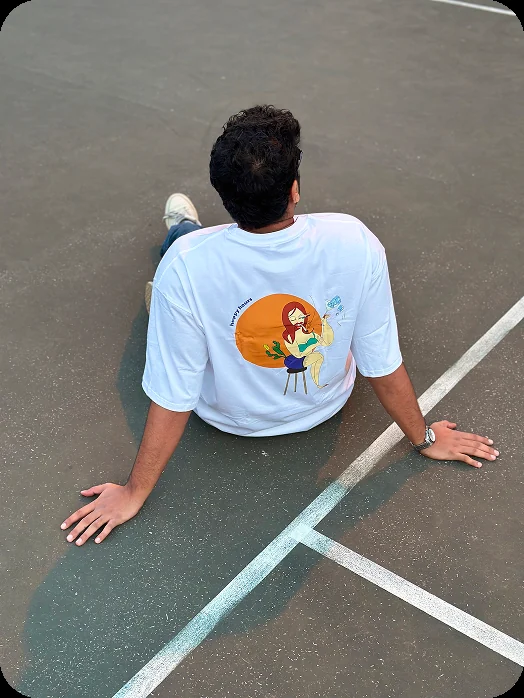 Wearing a t-shirt printed with my own artwork.