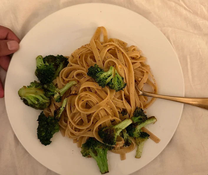 Noodles with broccoli.