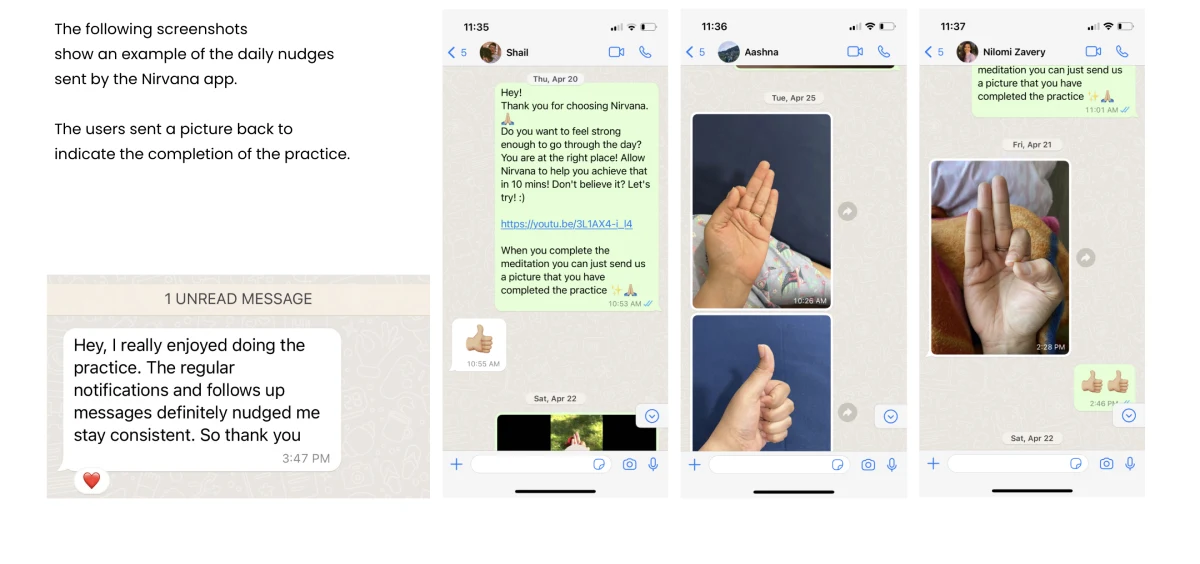 Accountability nudges delivered through WhatsApp: daily prompts and image-based completion proof