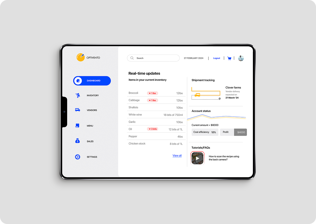 Optivento restaurant inventory management app