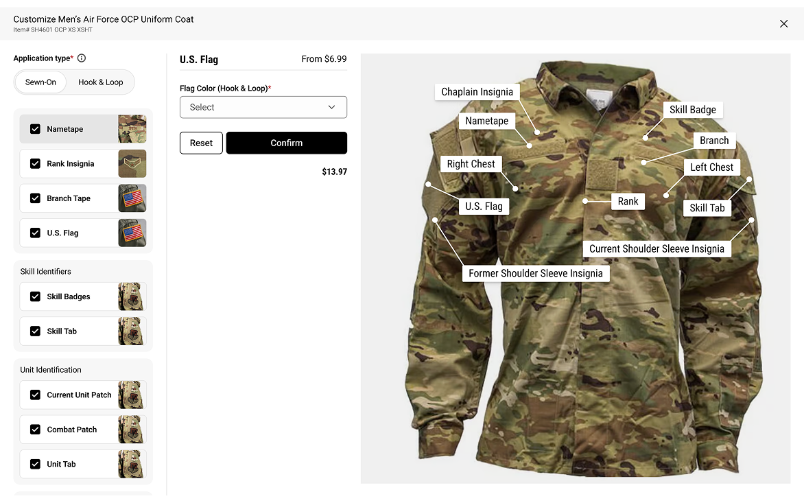 Uniform customizer desktop view: order summary and checkout checkpoint