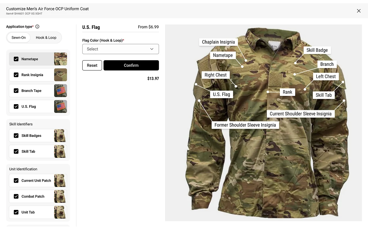 Uniform customizer desktop view: order summary and checkout checkpoint