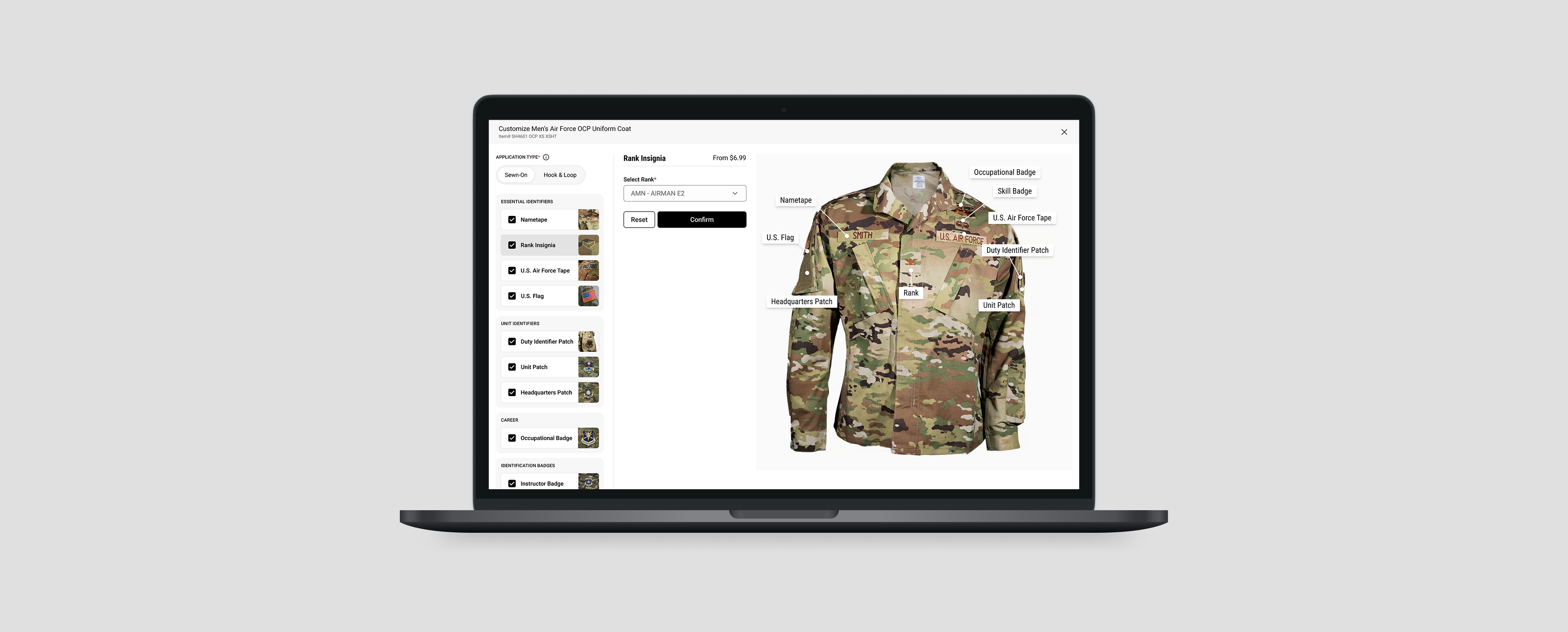 Galls uniform customizer shown on a desktop browser