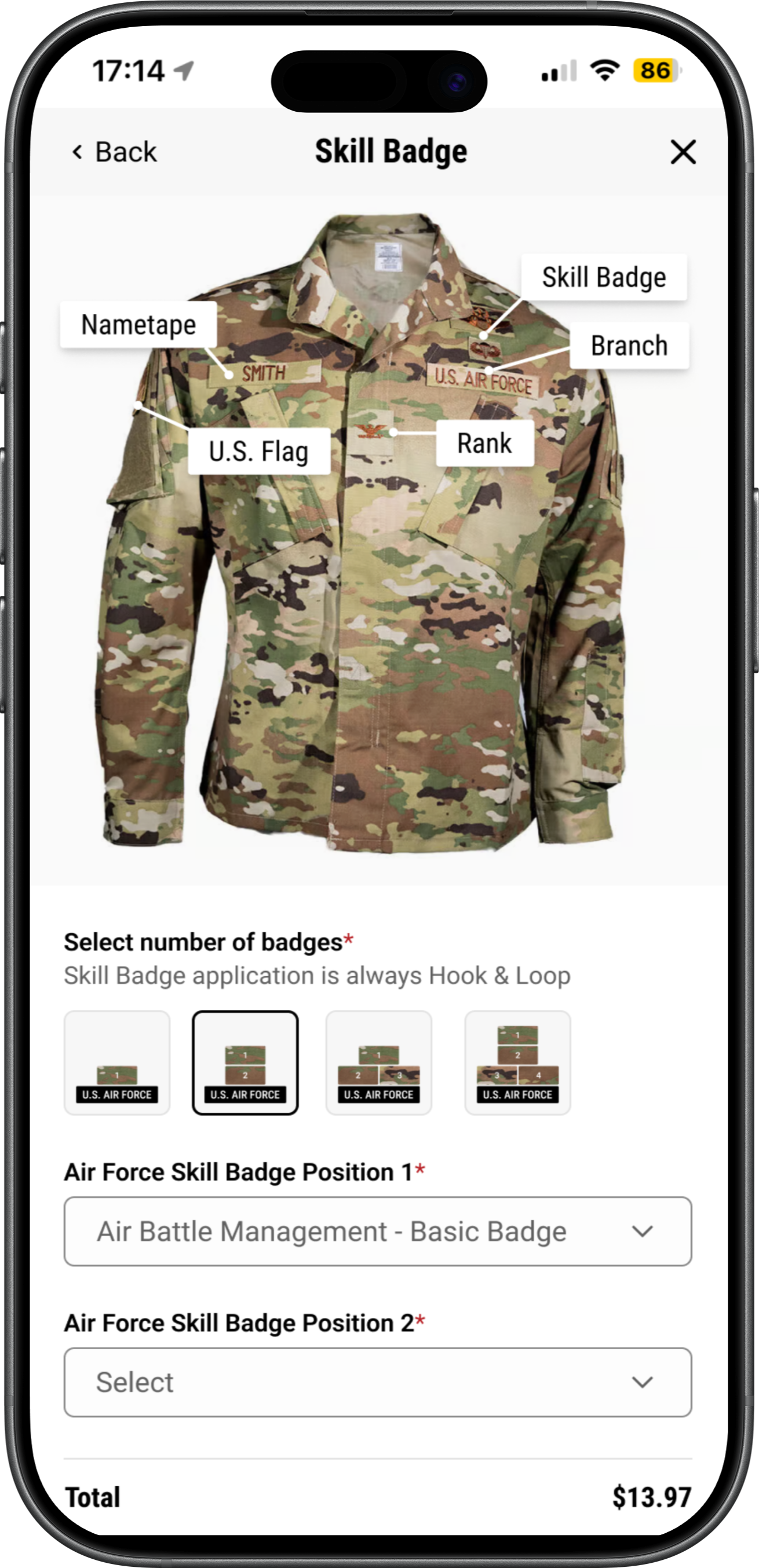 Mobile uniform customizer: order review before checkout