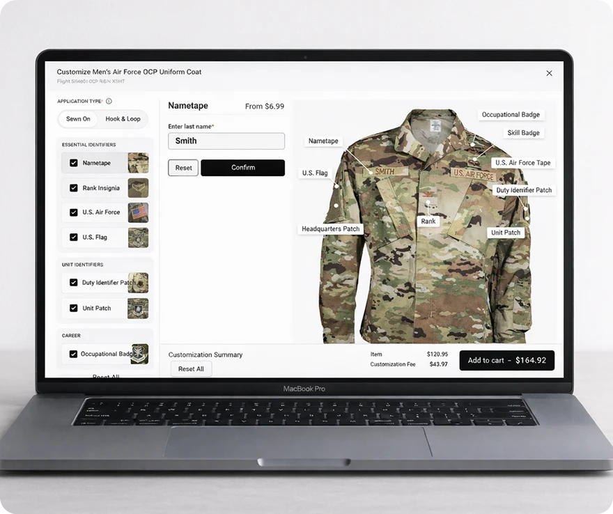 Galls uniform customizer shown on a laptop screen